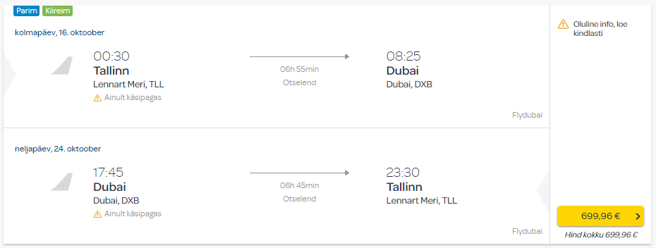 Flydubai lennupiletid Tallinn Dubai